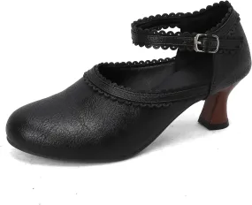 Women's Vintage Wingtip Oxfords Ankle Strap Cut Out Low Heel Brogue for Women