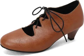 Women's Vintage Wingtip Oxfords Cross-Tied Cut Out Low Heel Brogue for Women